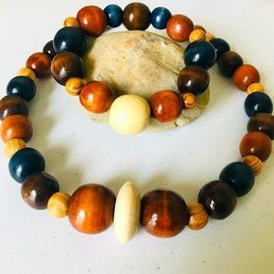 Handmade Wooden Beads Necklace and Bracelet Set